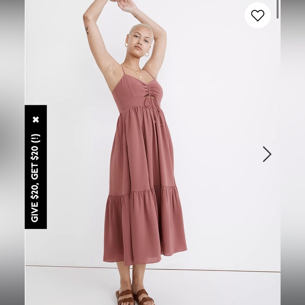 Madewell Ruched Keyhole Tiered Midi Dress Size 0 in Vintage Quartz